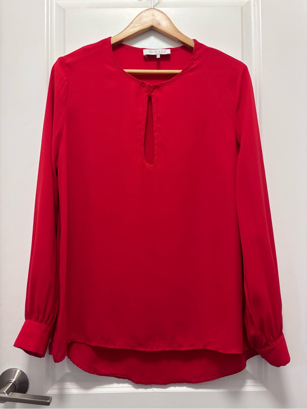 Wayf Red Long-Sleeve Keyhole Blouse